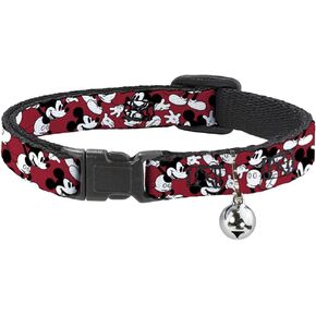 Cat Collar Breakaway Mickey Mouse Poses Scattered Red Black White 8 to 12 Inches 0.5 Inch Wide