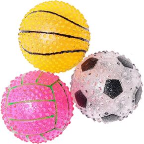 Dog Squeaky Ball Toys, 2.5 Inch Spike Soccer Basketball Volleyball 3-Pack, Perfect for Puppy and Small Dogs