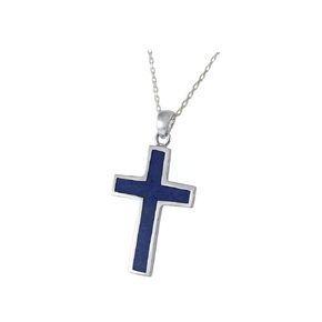 Handmade Sterling Silver Navy Blue Lapis Lazuli 1.19 inches Cross Pendant for Women and Men - NO CHAIN | CHAIN NOT INCLUDED