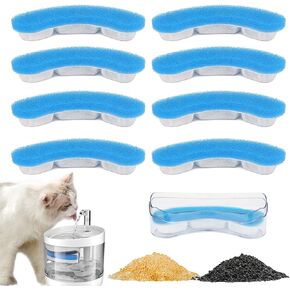 Cat Water Fountain Filters for WF050 & WF100 Cat Fountain, 8 Pack Pet Fountain Filter Replacement Cat Water Filter, Dog Water Dispenser Cat Fountain Filters