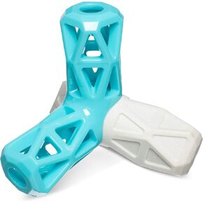 Messy Mutts Totally Pooched Squeak n' Stuff Pyramid | 5" Durable TPR Dog Toy with Squeaker | Made for Tough Chewers | Interactive Treat Puzzle for Dogs | Grey/Teal