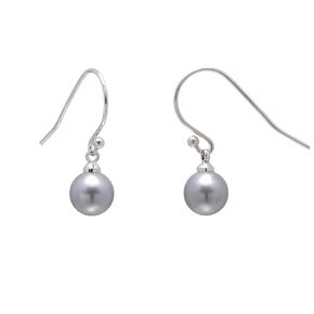 925 Sterling Silver Imitation Pearl Hook Drop Earrings, Gray / 12MM