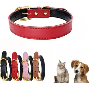 Genuine Leather Dog Collar with Airtag Holder, Soft Real Cowhide Two-Tone Padded, Gold Buckle Durable Pet Cat Collars Adjustable for Small Medium Large Hound Terrier Puppy, Pink S