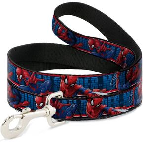 Dog Leash Spider Man 3 Action Poses Bricks Stripe Blues Red White 6 Feet Long 1.0 Inch Wide