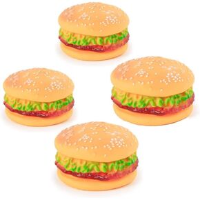 4 Pcs Bite-Resistant Dog Toys Squeaky Chewing Toys Tooth Cleaning Dog Supplies, Golden Retriever Teddy Pets, etc, Dog Training, Sofa Damage Prevention, Hamburger Pet Toys Dog Squeak Toys