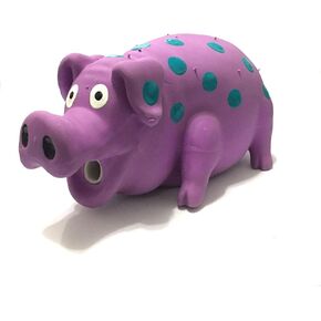 Latex Dog Squeaky Chew Toys, Oink Oink Pig 8.3" with Green dot Stuffed with Cotton.