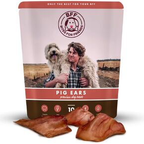 BFF Pig Ears for Dogs (10 Count) - Long Lasting Dog Chews for Aggressive chewers - No Hide Healthy Dog Treat - Dog Teeth Cleaning Treat - All Natural No Rawhide - for Small, Medium and Large Breeds