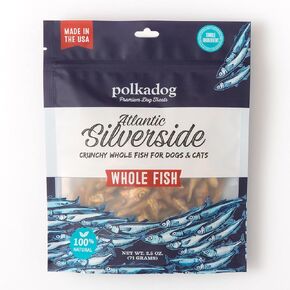 Polkadog Atlantic Silverside Whole Fish Dog Treats – All-Natural Treats for Dogs, Pets, Cats – Single Ingredient Crunchy Pet Snacks, Training Treats – Wild-Caught Fish – 2.5 oz.