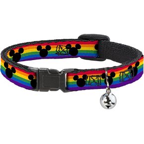 Disney Cat Collar, Breakaway Collar with Bell, Mickey Mouse Ears Icon Rainbow Pride Flag, 8.5 to 12 Inches 0.5 Inch Wide