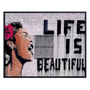 Original Banksy Life is Beautiful Graffiti Street Art - 8x10 Photo Artwork - Home, Dorm, Room Decor or Wall Decoration - Cool Unique Gift for Urban Mural Fans - Unframed Poster Picture Print