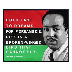 Black Leader, Langston Hughes Inspirational Quote on African American Flag - 8x10 Civil Rights Wall Art Poster - Motivational Gift for Black History Month, Teacher, Classroom, Martin Luther King Fan