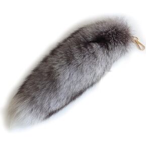 Chunxiao Super Huge Fluffy 43cm Silver Blue Fox Tail Fur Handbag Accessories Key Chain Ring Hook Tassels Natural Color Cospaly Toy