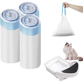 Cat Litter Bags with Drawstring 60 Count, 25.19" x 15.74" Extra Large Cat Litter Box Liners, 10-12 Gallons of Capacity Receptacles Heavy Duty Waste Bags for Litter Box Robot 3/4 Waste Drawer Liners