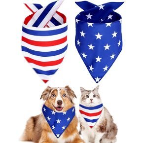 Whaline Independence Day Dog Bandanas Stars Stripes Triangle Dog Bibs 2Pcs 4th of July Adjustable Pet Scarf Patriotic Fabric American Flag Pet Neckerchief for Small Medium Pet Cat Dog Costume