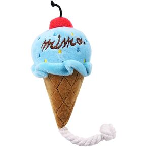 Brown-Blue Ice Cream Dog Squeaky Toys, Puppy Chew Toys with Ropes, Dog Plush Toy for Small to Medium Dogs and Cats Pet Supplies
