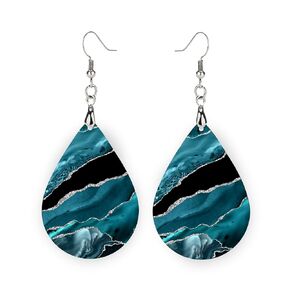 Teal Earrings for Women with Silver and Black summer Jewelry