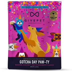 Gotcha Day Paw-ty Dog Treats, 11 oz Premium Dog Training Treats, Grain-Free with No Artificial Flavors - Banana, Coconut and Strawberry Dog Snacks - Dog Treat Bag, Made in USA
