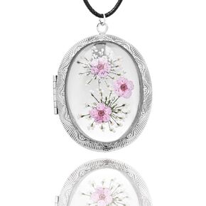 Handmade Oval Shaped Photo Locket Pressed Flower Locket Necklace Forget Me Not Jewelry Handmade Personalized Necklaces