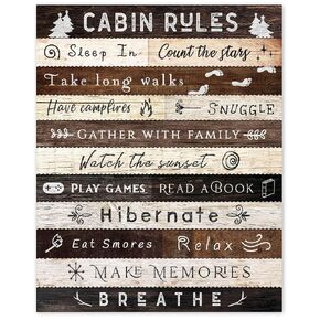 Simple Cabin Rules Humor Quotes Print, 1 (8x10) Unframed Photos, Wall Art Decor Gift for Home Office Kitchen Mountain Lodge Log House School Student Teacher Coach Camper Backpacking Outdoors Fans