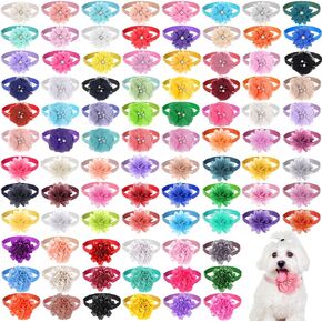 Reginary 100 Pcs Dog Collar Flowers Bulk Flowers Pet Bows Floral Cat Accessory Adjustable Nylon Multicolor Pet Bowties Floral Collar for Small Pets