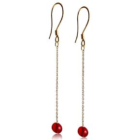 Dangle Amber Earrings - Gold Plated Sterling Silver Earrings for Women - Blue, Red, or Green Baroque Amber Colors - Dainty Drop Long Dangly Earring Jewelry (Red)