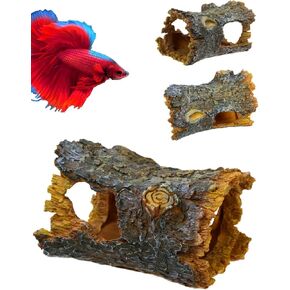 CORISRX Aquarium Hide Log Betta Fish Tank accessorie decoration - Resin Artificial Tree Trunk Ornament for Fish Tank Betta Hideout Cave Decor - Small Tree Log with Hollow for Aquarium Accessories