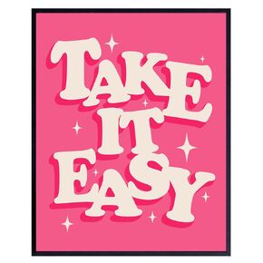 Inspirational Quotes Retro Wall Decor - Retro Vintage Mid Century Art Minimalist Decor, Take It Easy Maximalist Home Decor, Womens Aesthetic Posters, Preppy Pink Office Decor, CUTE TRENDY Funky Decor