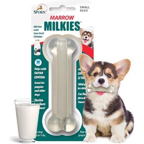 Sporn Marrow Milkies مضغ العظام للمضغ الخفيف، ألعاب مضغ للكلاب بنكهة الحليب للكلاب المتوسطة، مصنوعة من المطاط اللدن بالحرارة الناعم لعبة مضغ أسنان الكلب، خالية من الغلوتين وغير سامة، متوسطة