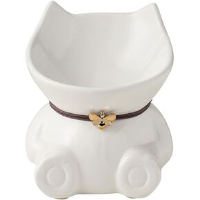 Ceramic Raised Cat Bowls for Indoor Cats 5.8 Inch White Cute Elevated Cat Food Bowls 15° Tilted Whisker Friendly Cat Water Bowl Dishwasher Safe Puppy Feeding Set Supplies Cat Dog Accessories