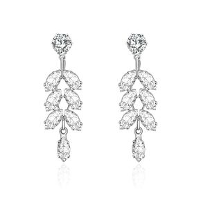 Cubic Zirconia Leaf Wedding Earrings for Brides Silver Dangle Earrings Bridal Earrings Bridesmaid Earrings Rhinestone Earrings Dangling Formal Earrings Leaf Earrings Chandelier Earrings for Women