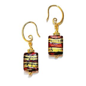 Murano Glass Earrings (Burgundy & Gold), Handmade Murano Beads Earrings, Murano Glass Jewelry, 18k Gold Plated Drop Dangle Earrings for Women (Wine Red)