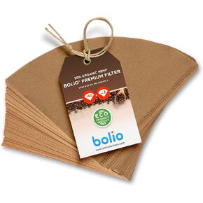 Bolio Premium Unbleached Hemp Paper Cone Coffee Filters – 100 Count - Compatible with All No.2 Size Pour Over coffee Drippers