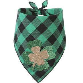 St Patricks Day Dog Bandanas with Shamrock Appliques,Plaid Pet Dog Puppy Holiday Scarf