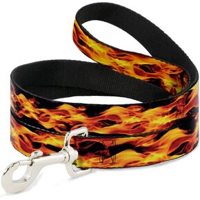 Dog Leash Flames Vivid Black Orange 4 Feet Long 1.0 Inch Wide