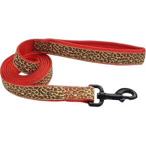 Coastal - Ribbon - Weave Leash, Brown Leopard on Red, 1" x 06'