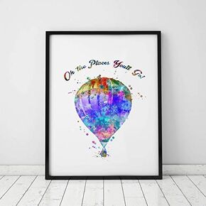 Hot Air Balloon Art Print Watercolor Oh The Places You'll Go Wall Hanging Hot-air Balloon Art Paper Balloon Poster Watercolor Wall Decor 8x10 inch No Framed