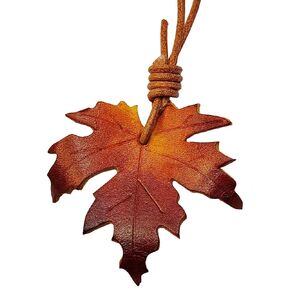 Handmade Maple Leaf Leather Necklace Pendant Orange Leaves Handcrafted Gift Trendy Canada Forest Nature Botanical Fallen Jewellery