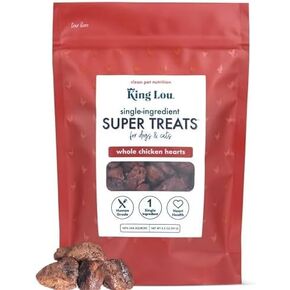 King Lou Pets - Whole Chicken Hearts for Dogs and Cats - Freeze Dried Cat Treats and Dog Treats - USA-Made Chicken Hearts - Taurine, Zinc, & Iron to Support Heart Health - Contains 50-60 Whole Hearts