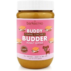 BUDDY BUDDER Gimme S'mores, 100% Natural Dog Peanut Butter, Healthy Peanut Butter Dog Treats, Stuff in Toy, Dog Pill Pocket, Made in USA, (17 oz Jars)