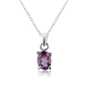 Natural Purple-Spinel Gemstone Cabochon Crystal Pendant Necklace, Best Grade Crystals in Prong, Chakra Healing Women Gift Jewelry, Rhodium Over 925 Sterling Silver Chain 18 inch