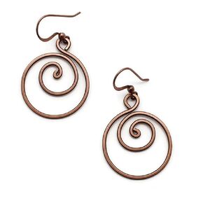 Handcrafted Solid Copper Earrings Spiral Hoop (Antiqued Copper, Small, 1-1/4" drop)
