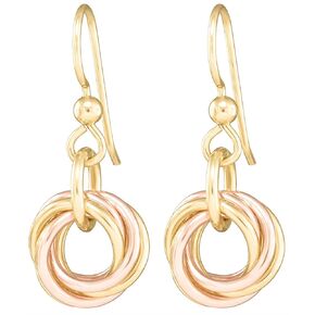 Dainty 14K Yellow and Pink Rose Gold-Filled Simple Love Knot Small Circle Dangle Earrings for Women