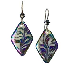 Black & White Drop Earrings, Lightweight Porcelain on Sterling Silver, 18th Anniversary Gift for Women