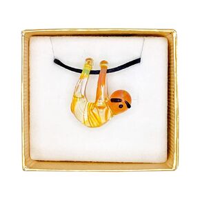 Unique Artistic Hand made Glass Sloth Necklace, Pendant Costa Rica National Simbol Souvenir