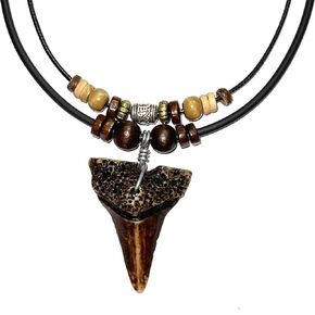 Shark Tooth Necklace for Men Boys Double Layer Necklace - Wood Beaded with Adjustable (Brown) in Saudi Arabia