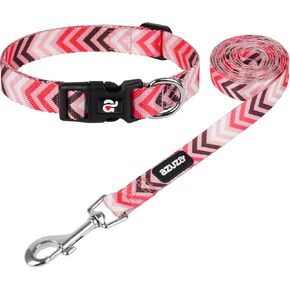 azuza Dog Collar and Leash Set, Adjustable Nylon Collar with Matching Leash, Pink Arrow for Medium Dogs
