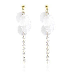 White Flower Dangle Earrings-14K Gold Plated Chain Earrings Crystal Earrings Bridal Earrings for Wedding Earrings Cute Flower Earrings Bridesmaid Earrings Crystal Earrings Long Earrings for Women