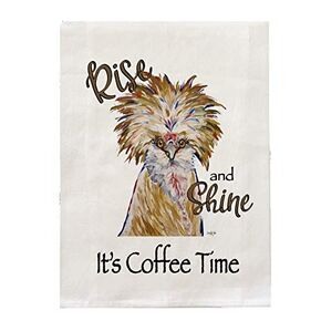 Chicken Tea Towel - Funny Chicken Flour Sack Towel - Coffee Bar Kitchen Towel - Chicken Lover Gifts - Chicken gifts for mom - Handmade - Farmhouse Kitchen Decor - Chicken Rise and Shine Coffee Towel