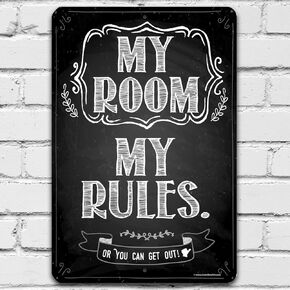 My Room My Rules - Metal Sign - Cute Decor for Teen Room Aesthetic, Stuff for College Dorm Room Essentials - Cheap Gift Under $20 (8" x 12")