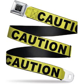 Buckle-Down Seatbelt Belt - CAUTION Yellow/Black - 1.0" Wide - 20-36 Inches in Length